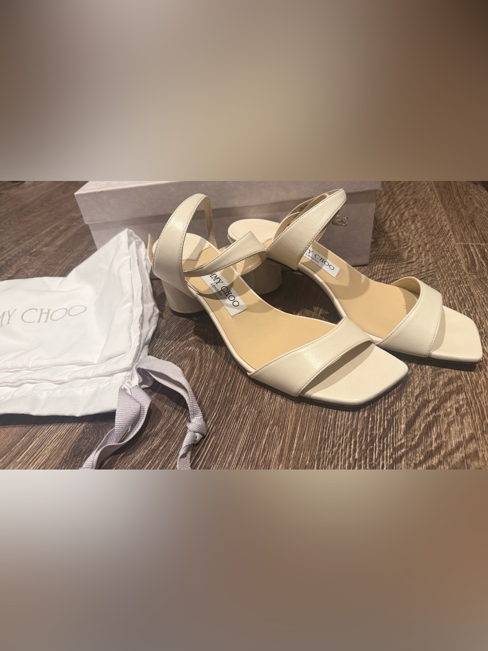 Jimmy Choo Cream Leather Block-Heel Sandal - Picture 6 of 7